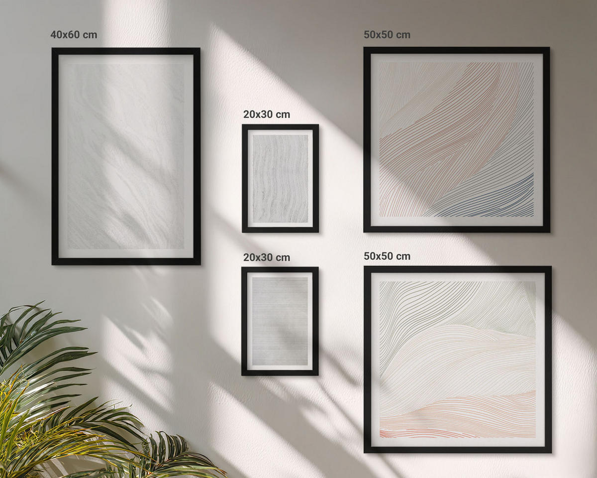 BILDER SET 5er Set - 50x50 cm & 20x30 cm & 40x60 cm Schwarzer Rahmen - Leuchtende Strukturen, Sandmuster - Schwarz, Kunststoff (40/60cm) - TULUP