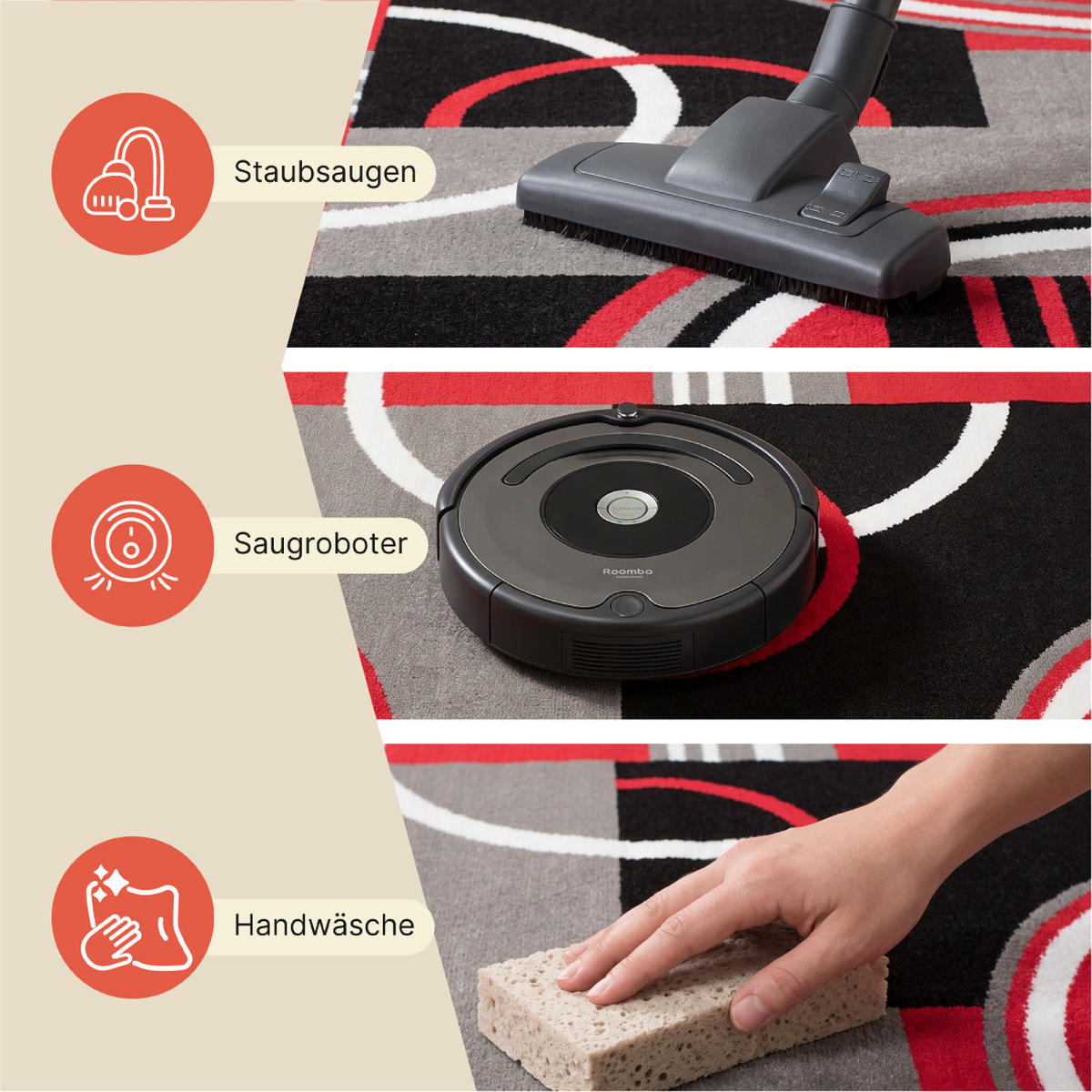 TEPPICH MAYA Rot Geometrisch Kreise Vierecke 200/200 cm - Rot, Textil (200/200cm) - Tapiso