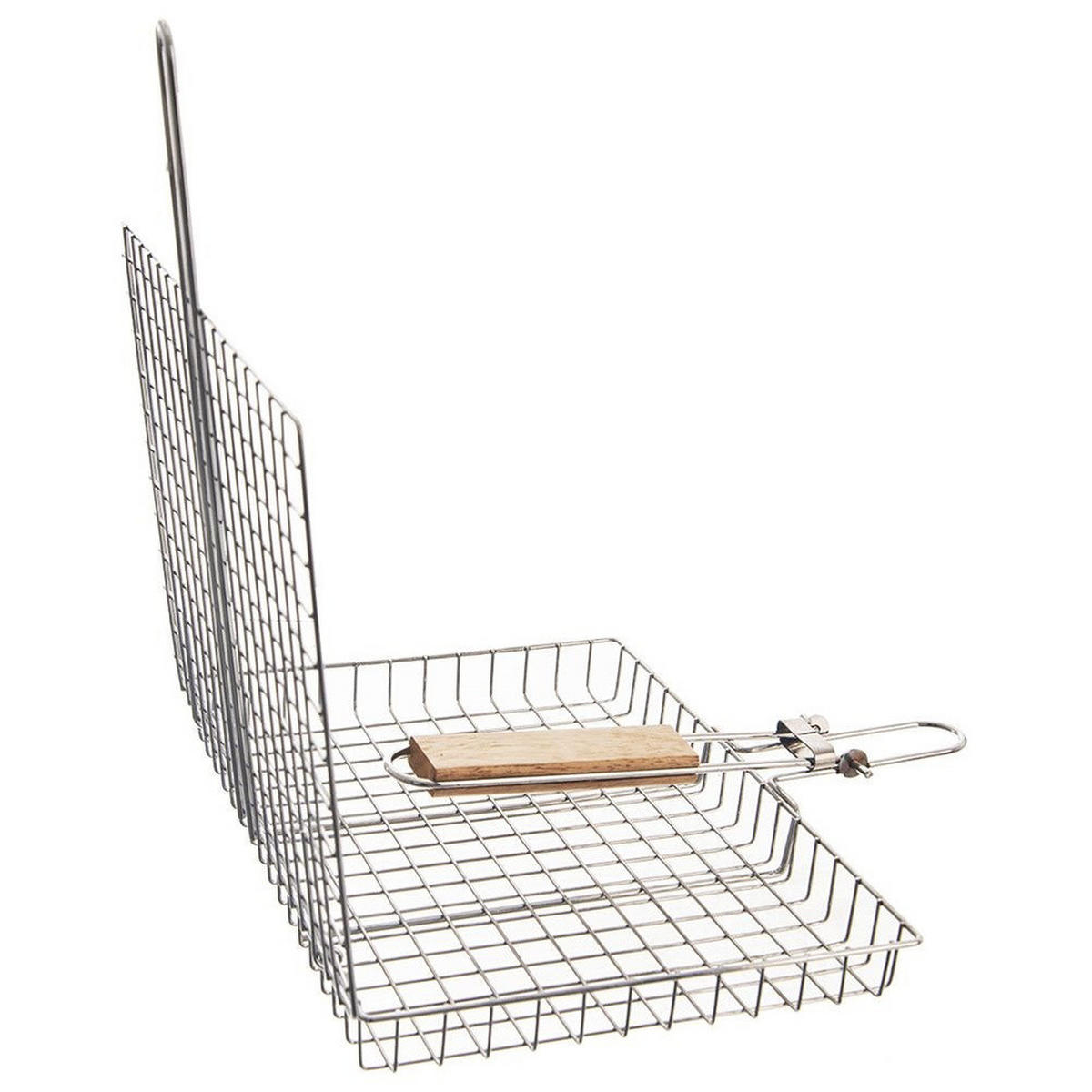 GRILLKORB verschließbar Holzgriff 49 cm Silberfarben - Silberfarben, Metall (32/4/49cm) - Orion 
