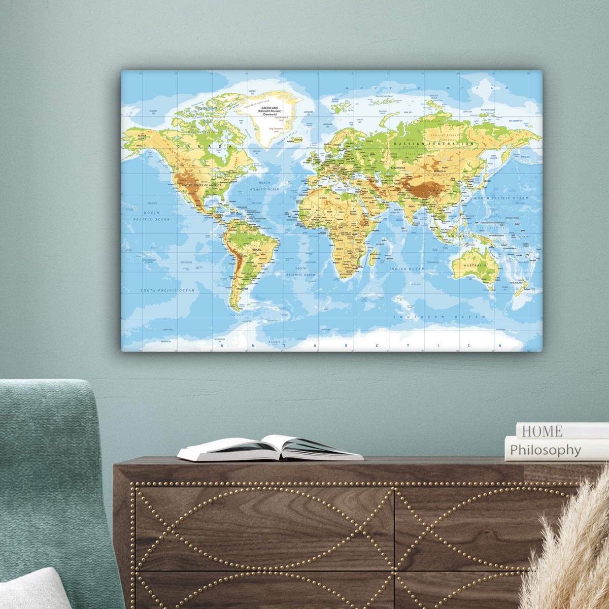 LEINWANDBILD Weltkarte - Statistisch - Blau - Erde - Bildung Wanddeko 90x60 cm - Blau, Textil (90/60cm) - MuchoWow