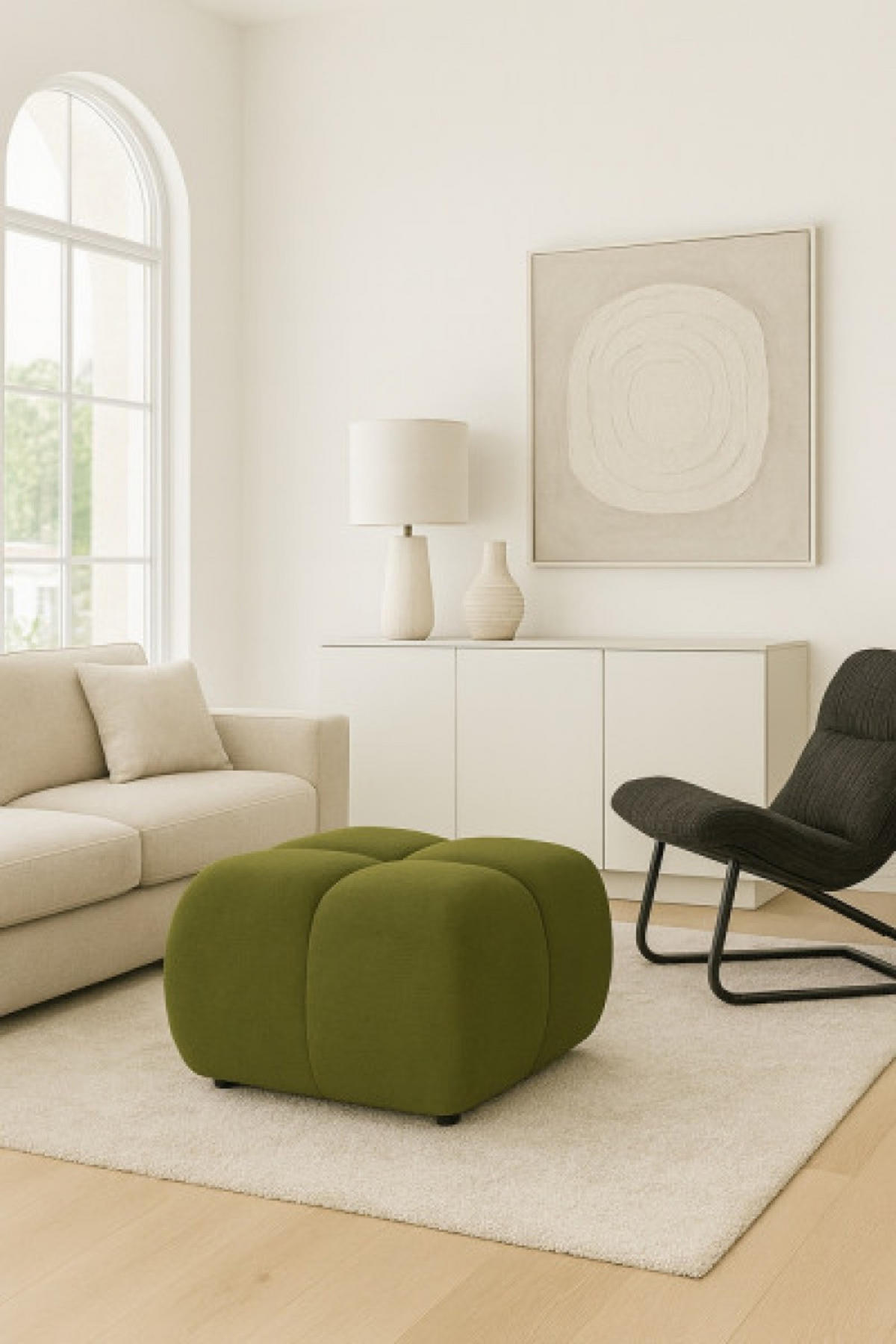 POUF Grün Mila Mit Steppungen Auf Schwarzen Niedrigen Beinen - Grün, Textil (72/43.5/72cm) - Sepro Meble