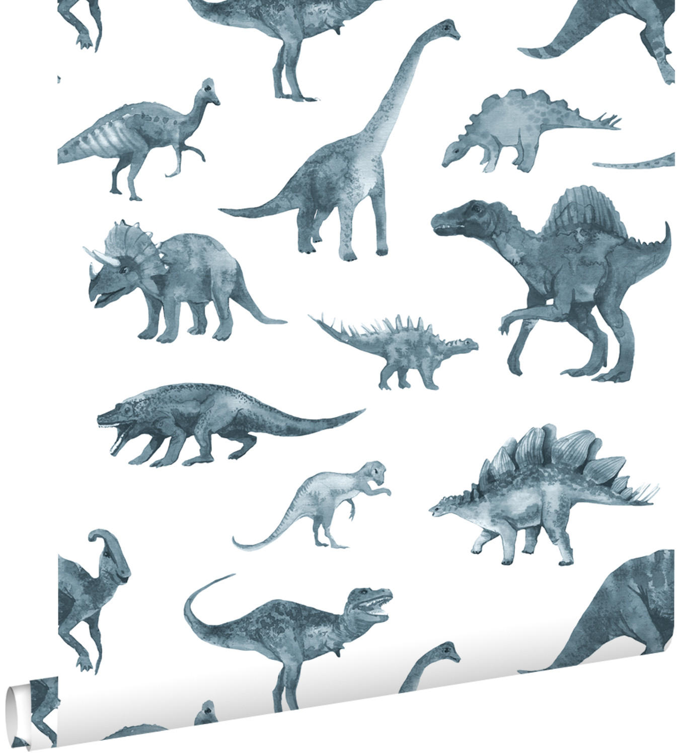 TAPETE Dinosaurier 50 x 900 cm - Blau, Papier (50/0.1cm) - ESTAhome
