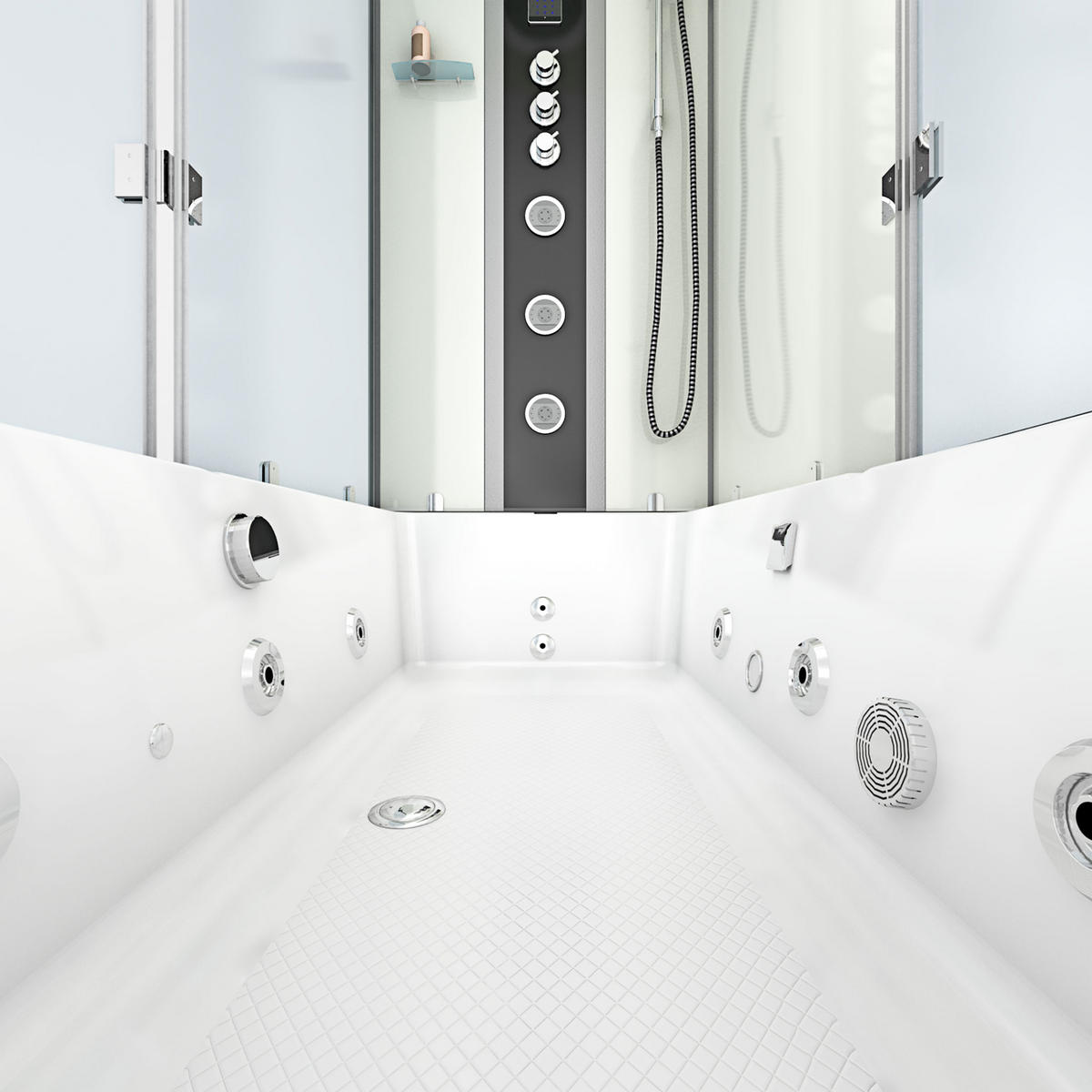 WHIRLPOOL Dusche Kombination K05-R03-WP 90x180 cm - Weiß, Glas/Kunststoff (180/225/90cm) - AcquaVapore by Sandra Jentho