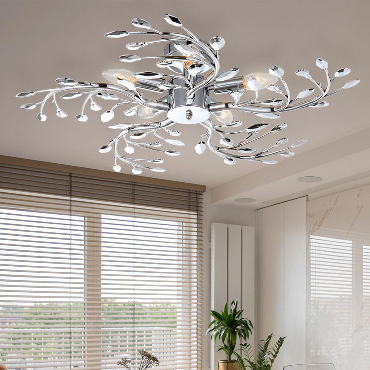 LED DECKENLEUCHTE Chrom Silber Blätter-Design - Silberfarben, Metall (65/65/16cm) - Globo Lighting