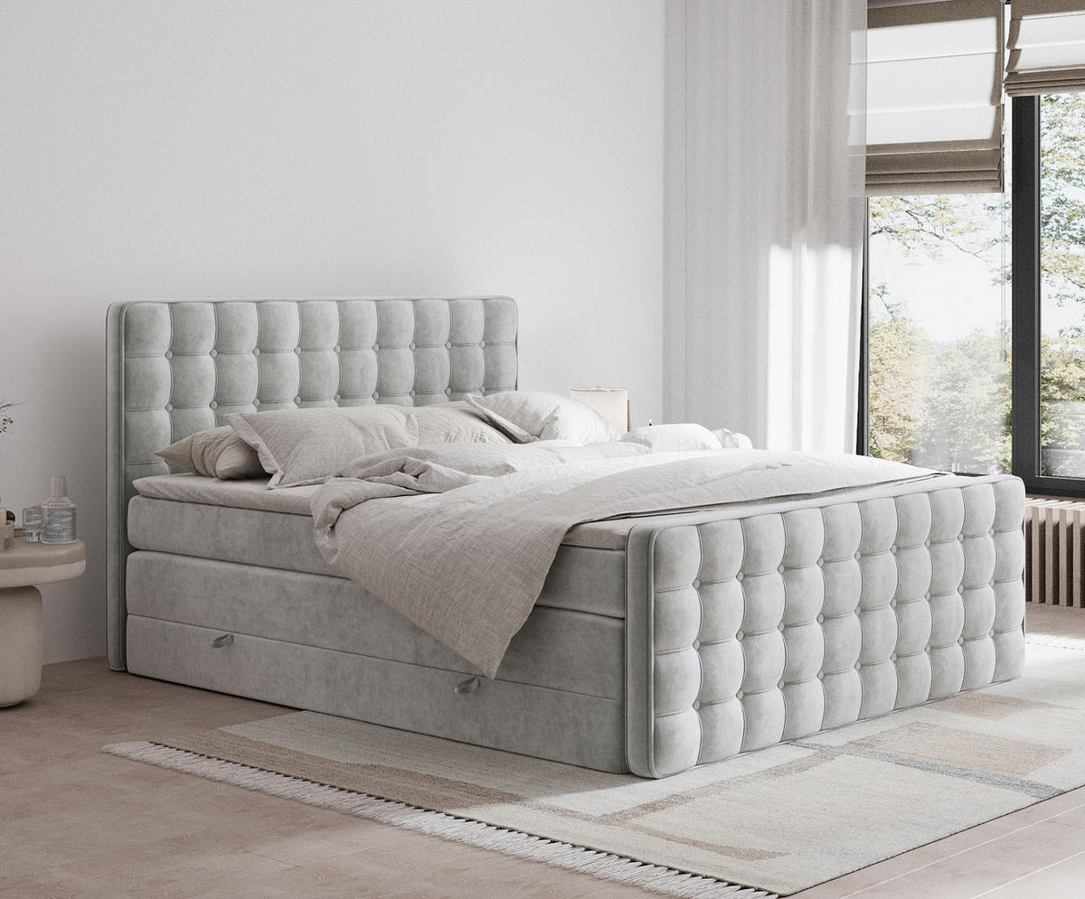 BOXSPRINGBETT Velouria Hellgrau 140/200 cm - Hellgrau/Schwarz, Holz/Holzwerkstoff (140/200cm) - Maison de Reve