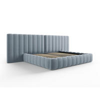 BETT mit Bettkasten und Doppelkopfteil Kelp aus Samt hellblau 200x200cm - Hellblau, Textil (200/200cm) - Micadoni