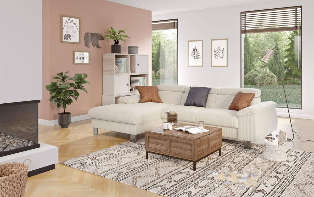 ECKSCHLAFSOFA mit Bettkasten – Cord-Stoff - Chromfarben/Beige, Holz/Textil (244/166cm) - Cotta