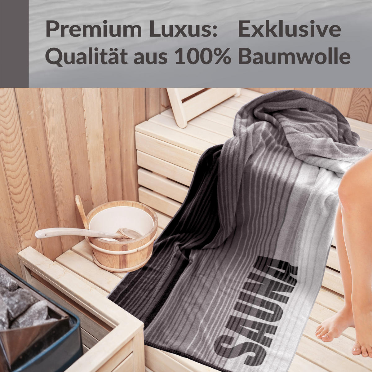 SAUNAHANDTUCH Oslo Grau – Schwarz 85x200 cm - Dunkelgrau/Grau, Textil (85/200cm) - Lashuma