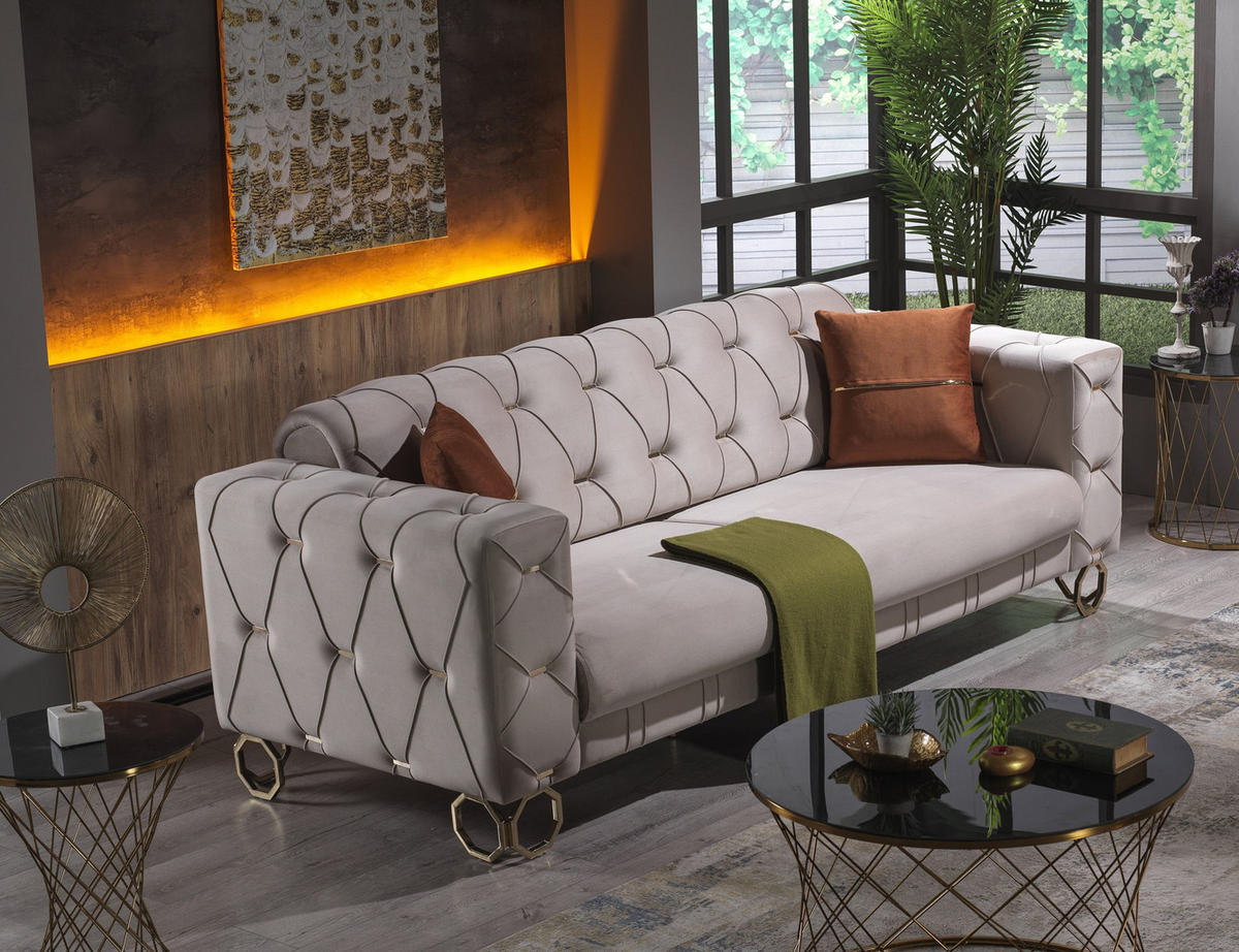 SITZGARNITUR Lizzy Beige Stellvariante:3+3+1 - Beige, Holz (230/80/90cm) - Villa Möbel