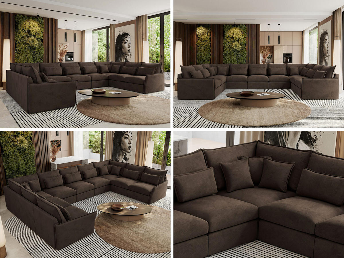 WOHNLANDSCHAFT VERSO U 9M Braun Velvet - Schwarz/Braun, Kunststoff/Textil (442/93/270cm) - MKS