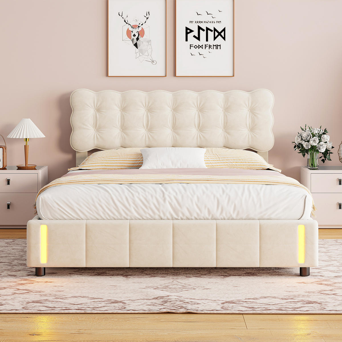 POLSTERBETT 140x200 cm, Beige, mit Stauraum - Beige, Textil/Metall (140/200cm)