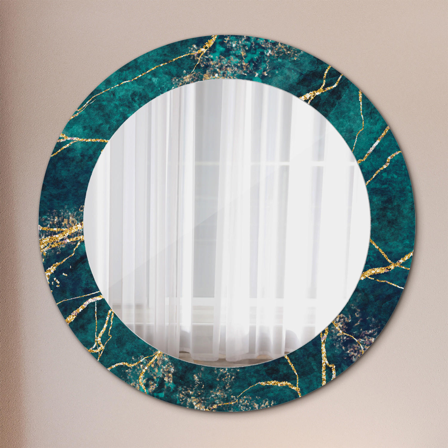 SPIEGEL Ø60 cm Rund mit Aufdruck - Türkis, Glas (60/60/0.4cm) - TULUP