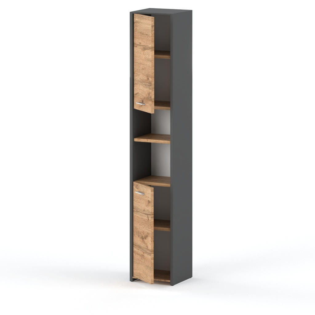 BADEZIMMERSCHRANK stehend – Grau/Eiche Wotan - Eiche Wotan/Grau, Holz (30/165/30cm) - Stiv Meble