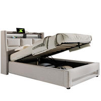 POLSTERBETT 90/200 cm Beige mit USB- und LED-Beleuchtung und Lattenrost - Beige, Textil (90/200cm) - OKWISH