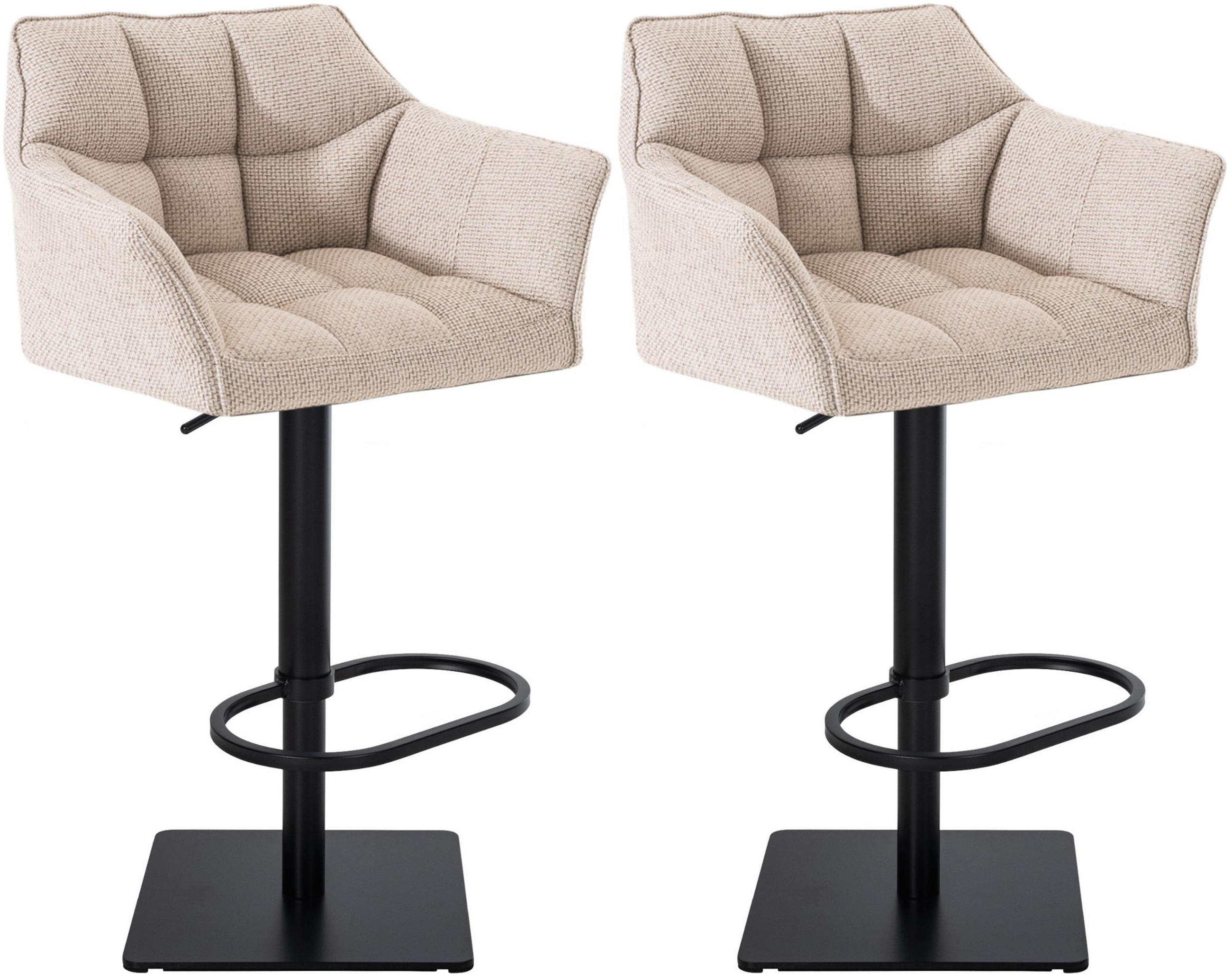 BARHOCKER 2er Set Damaskus Stoff schwarz elfenbein - Schwarz/Naturfarben, Textil/Metall (64/110/48cm) - TPFLiving