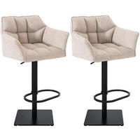 BARHOCKER 2er Set Damaskus Stoff schwarz elfenbein - Schwarz/Naturfarben, Textil/Metall (64/110/48cm) - TPFLiving