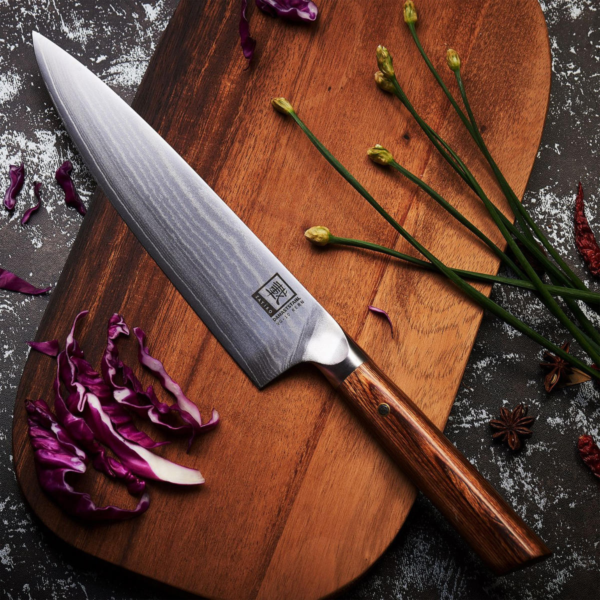 CHEFMESSER 20 cm - Braun, Holz/Metall (34cm) - Zayiko