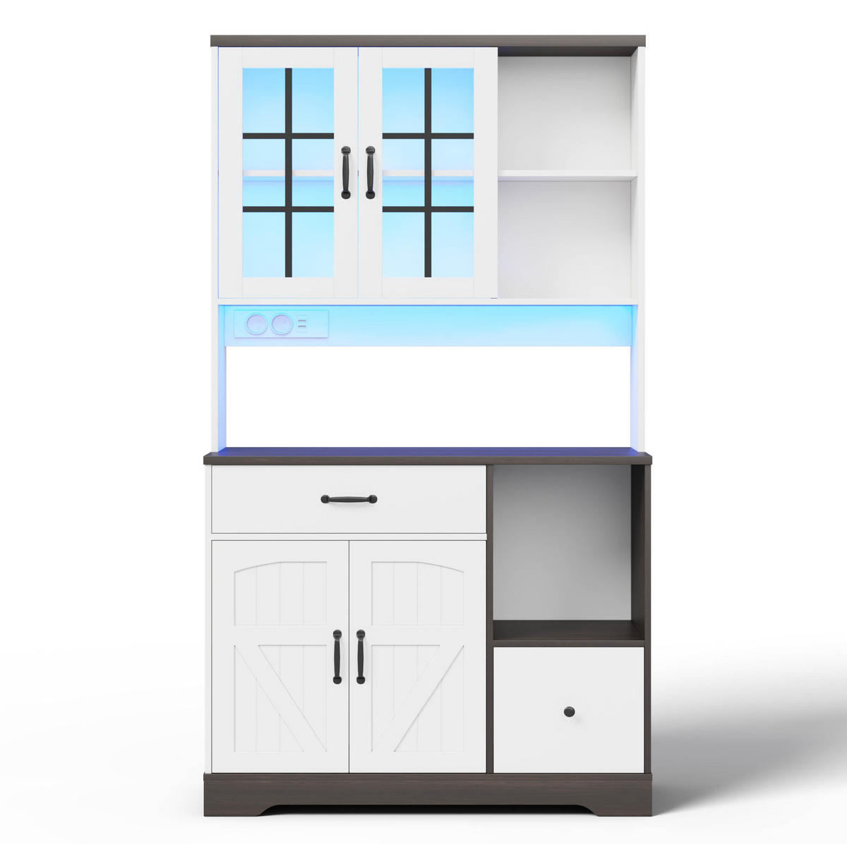 BUFFETSCHRANK 105/40/185 cm Natur/Weiß aus MDF mit LED und Steckdosen - Naturfarben, Holzwerkstoff (105/185/40cm) - OKWISH