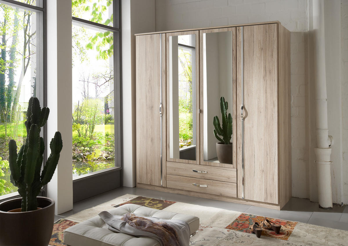 KLEIDERSCHRANK Duo in Eiche San Remo mit Aufleistungen in Chrom– Drehtürenschrank 179 cm Breite - Braun, Holzwerkstoff (120/200/80cm)