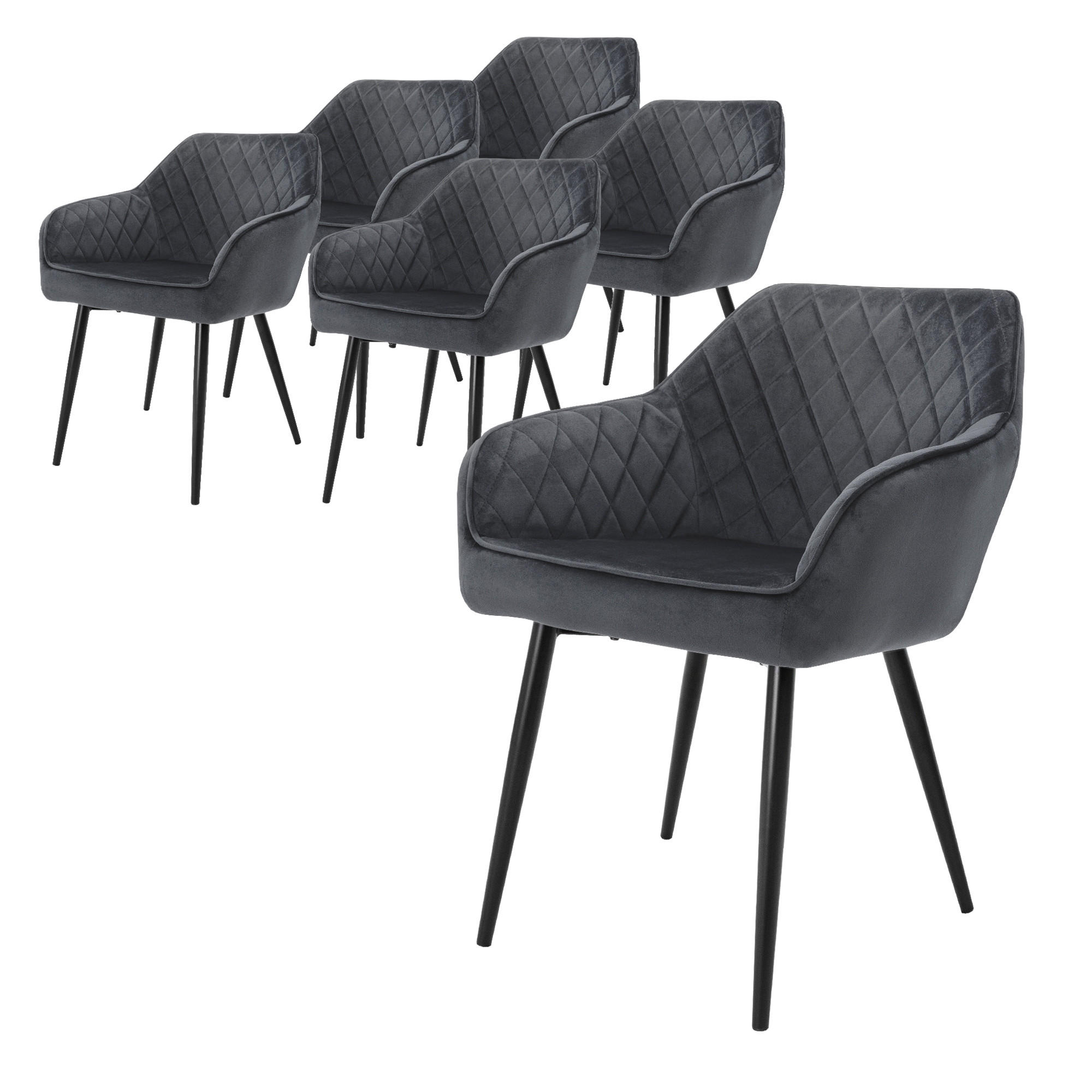 STUHL Samt Anthrazit 6er Set - Anthrazit, Metall (63/80/60cm) - ML-DESIGN