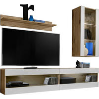 WOHNWAND 4-er Set, TIVOLI SET5 Wotan + Weiß, Offener Raum - Weiß/Braun, Glas/Holzwerkstoff (240/195/35cm) - Komodee