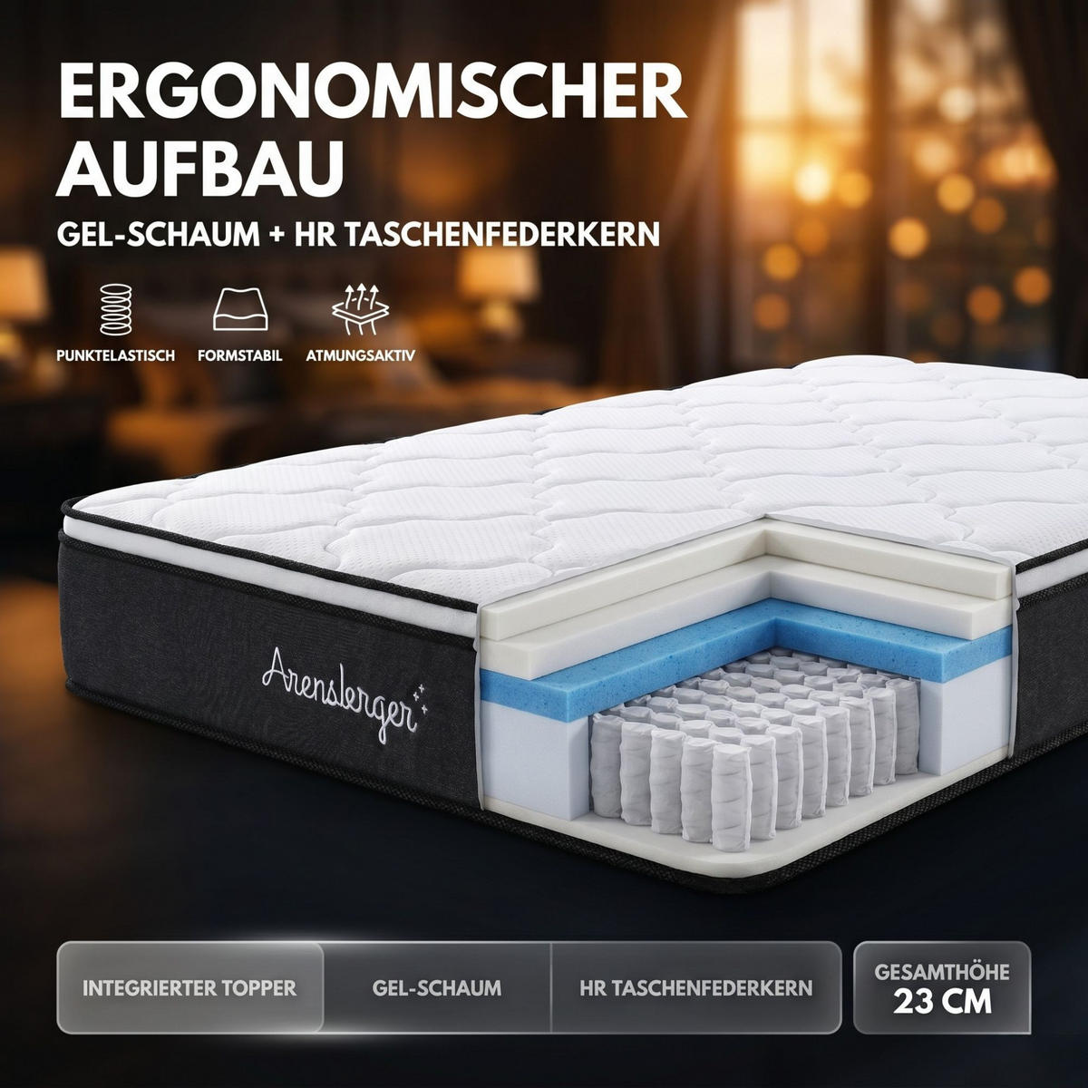 TASCHENFEDERKERNMATRATZE EMILIA HÖHE 23cm 140x200cm - Weiß, Textil/Metall (140/200cm) - Arensberger