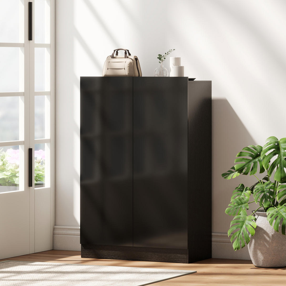 SCHUHSCHRANK,FÜR 20 Paar Hochglanz 5 Böden 72x34,5x103cm,schwarz - Schwarz, Holzwerkstoff (72/103/34.5cm) - Vallsero
