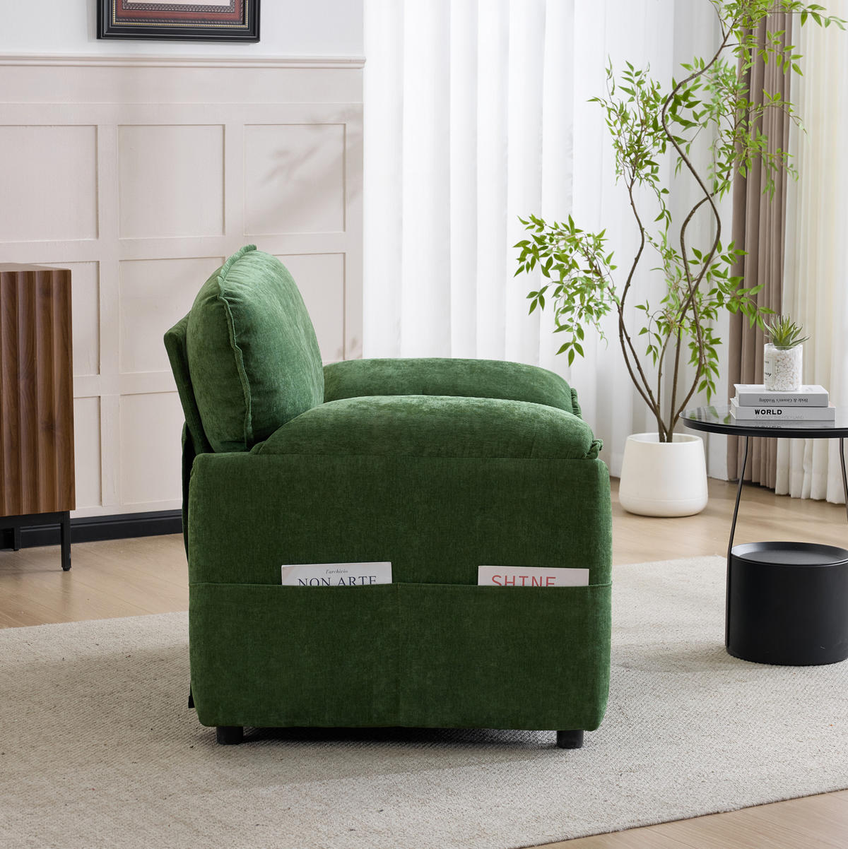 SESSEL mit Seitentaschen Chenille Green 2er-Paket - Grün, Holzwerkstoff (92/90/96cm) - Meubliv