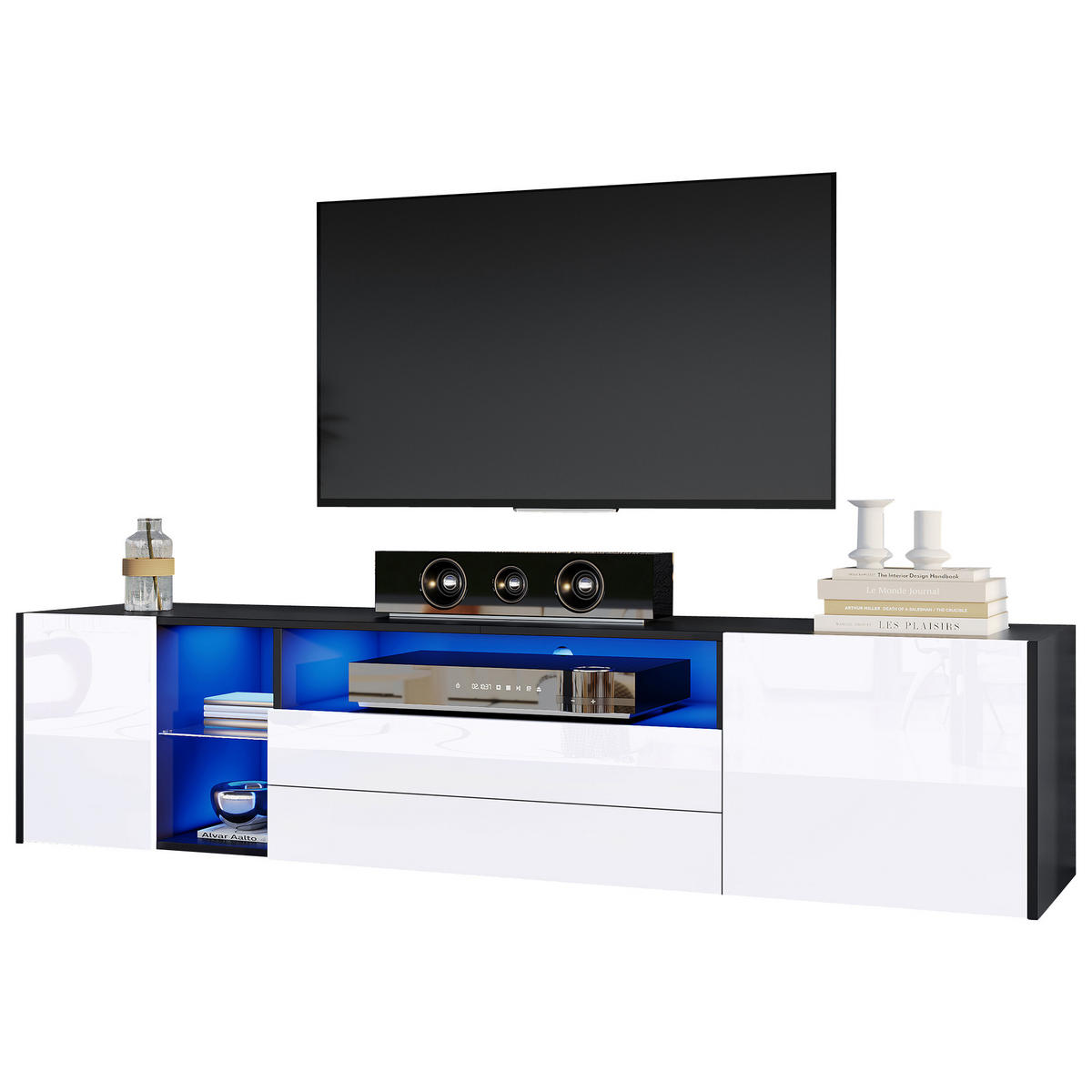TV-ELEMENT180X40X45CM TV-Standschrank mit LED-App-Steuerung für 75-Zoll-Fernseher - Weiß, Holz (52.76/21.51/59.16cm) - Raelunyi