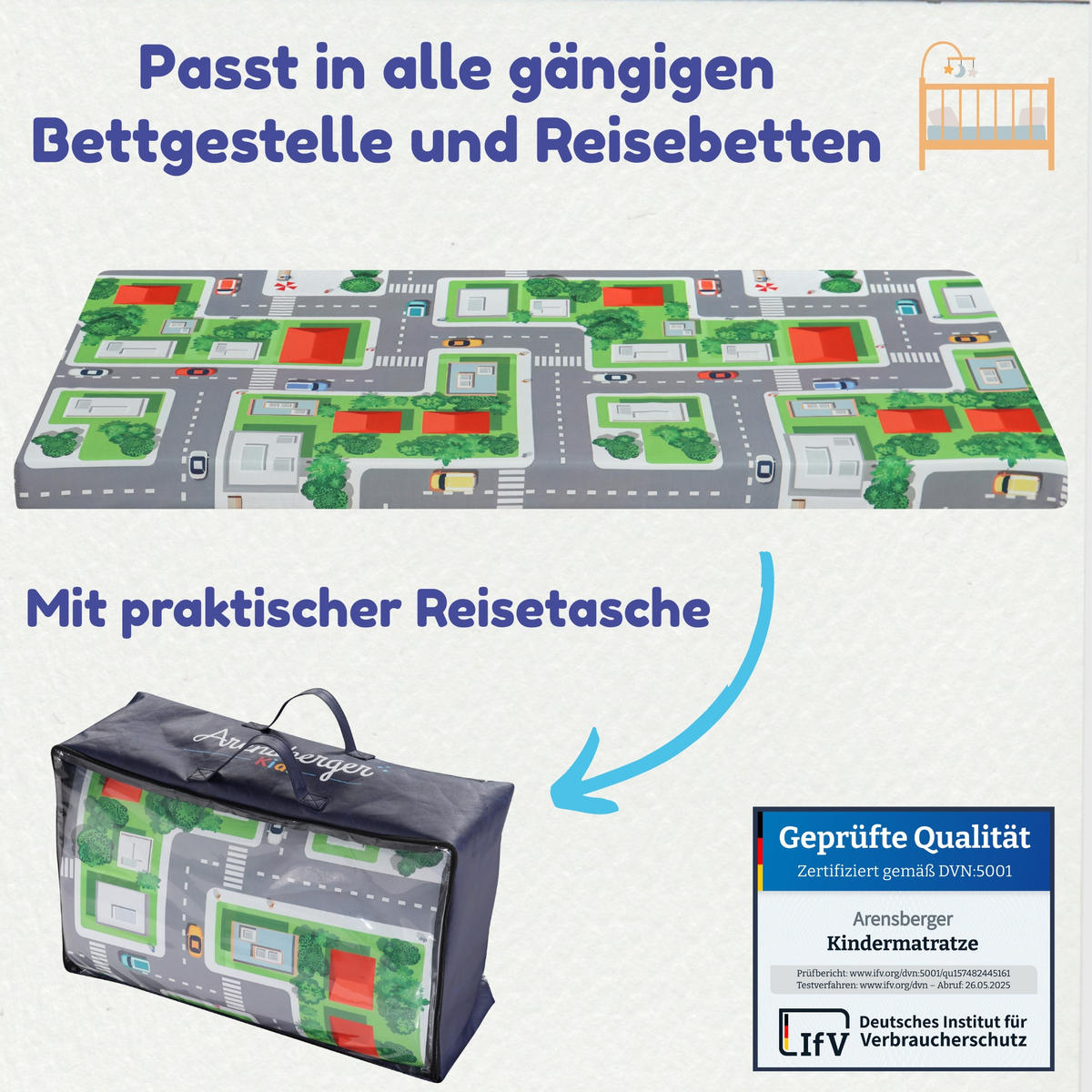 KINDERREISEBETT Matratze 60x120 cm - Blau, Textil - Arensberger