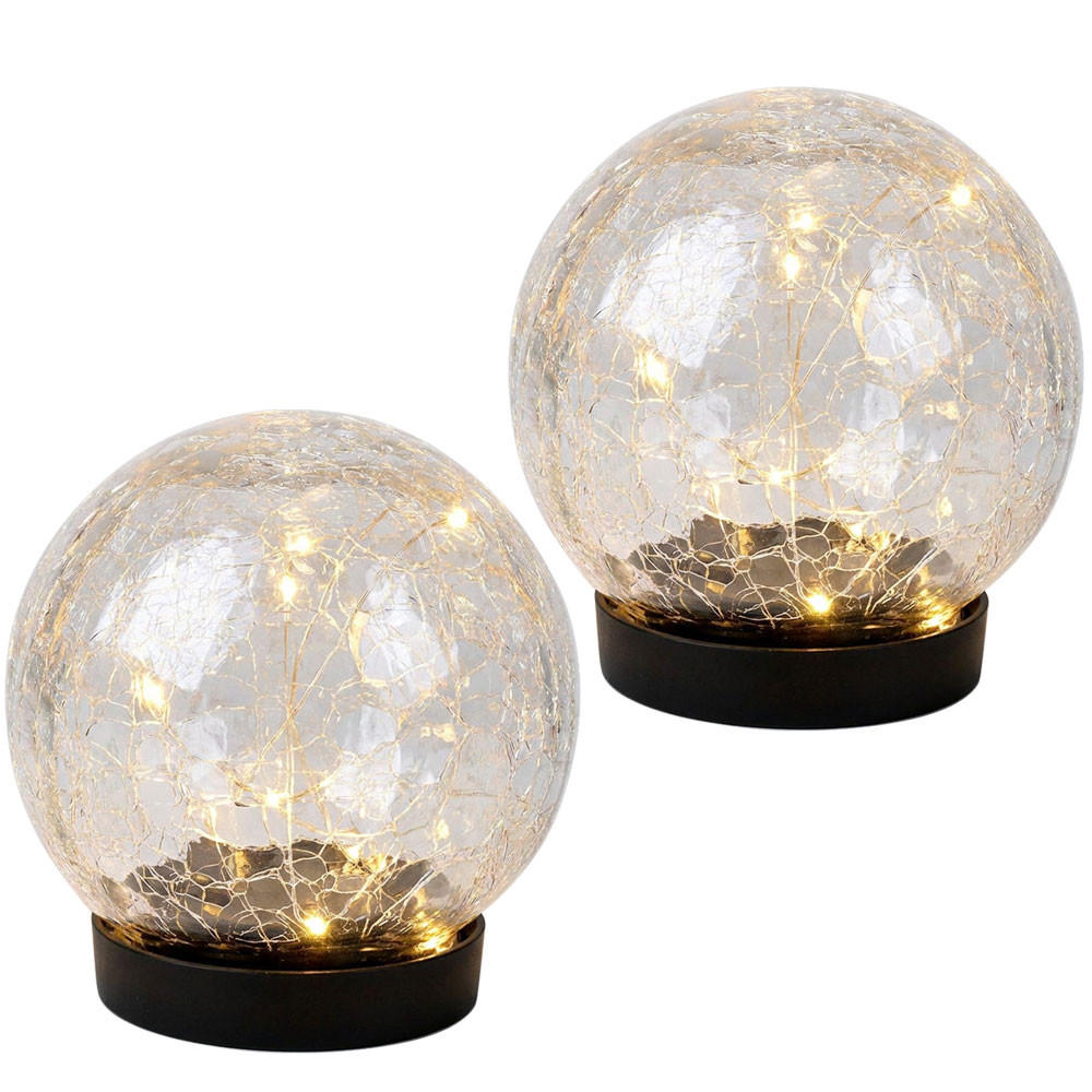 2X LED SOLARLEUCHTE Kugel Glas Klar Bruchglasoptik D 12 cm - Klar, Glas (12/12/12cm)