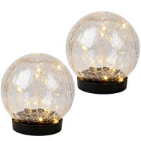 2X LED SOLARLEUCHTE Kugel Glas Klar Bruchglasoptik D 12 cm - Klar, Glas (12/12/12cm)