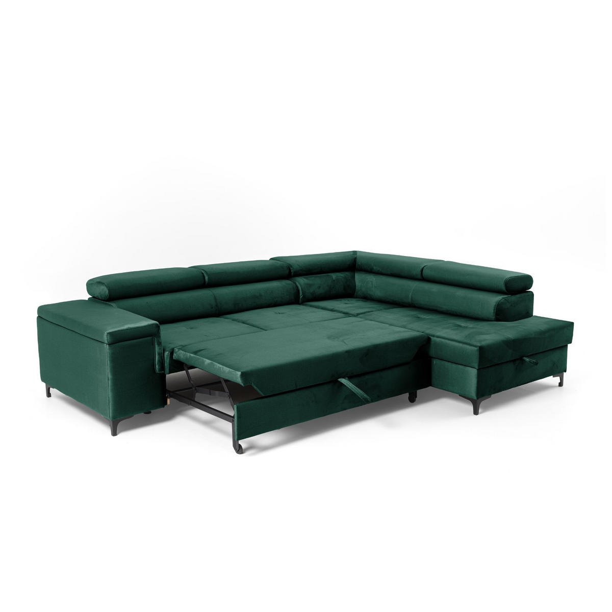 ECKSOFA WILLIAM L Rechts mit Schlaffunktion 127x195 Velours Grün - Silberfarben/Grün, Holz/Textil (203/275cm) - Muffo