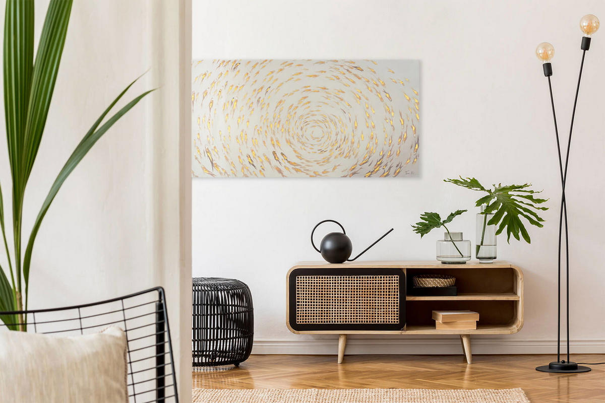 ÖLGEMÄLDE 140/70 cm - Beige/Goldfarben, Holz/Textil (2.2/70cm) - KUNSTLOFT