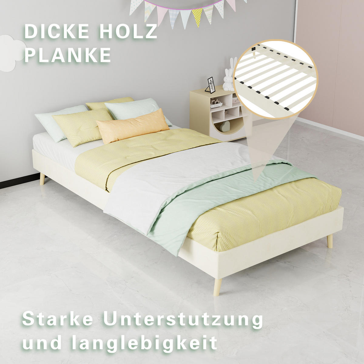 KINDERBETT 90/200 cm in Beige mit Bettkasten Stoff - Beige/Naturfarben, Holzwerkstoff/Textil (90/200cm) - STILVORA
