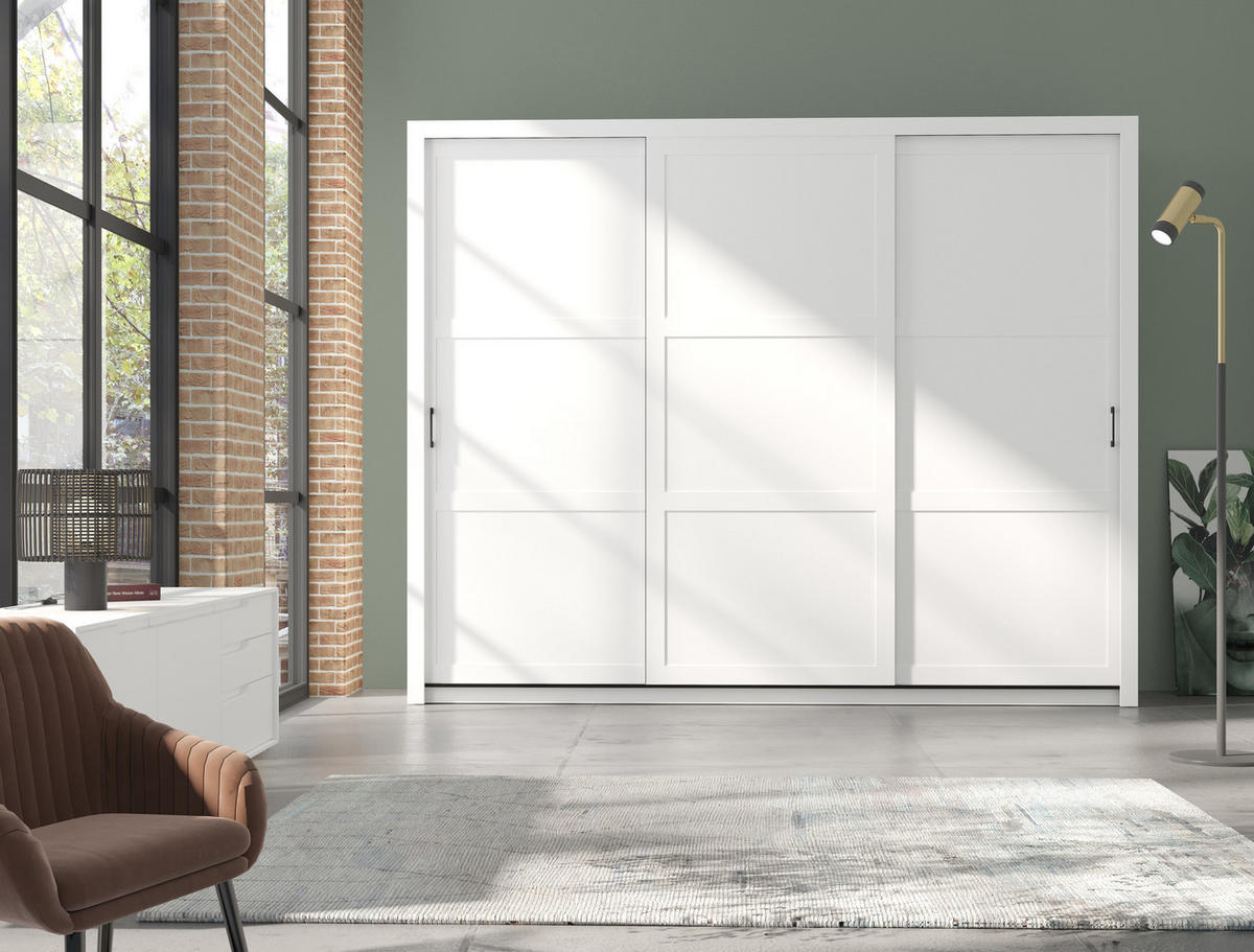 SCHIEBETÜRENSCHRANK - Kleiderschrank Sahara - 250 - Weiß - Schwarz/Weiß, Holzwerkstoff (255/206/60cm) - Möblo