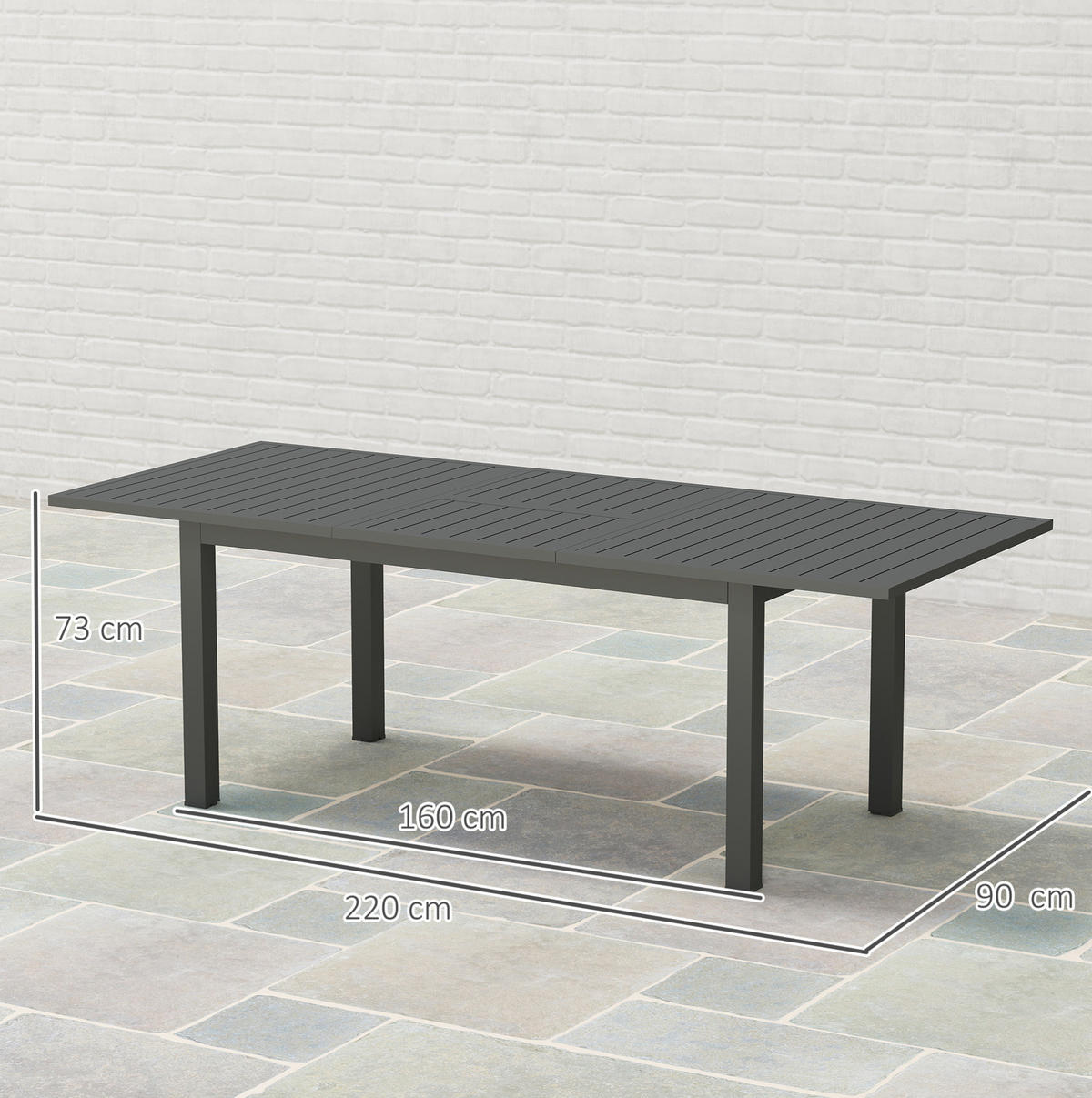 GARTENTISCH aus Aluminium 160/220x90x73 cm Grau ausziehbar mit Schmetterlingsmechanismus und geschlitzter Tischplatte - Grau, Metall (220/90/73cm) - Modfu