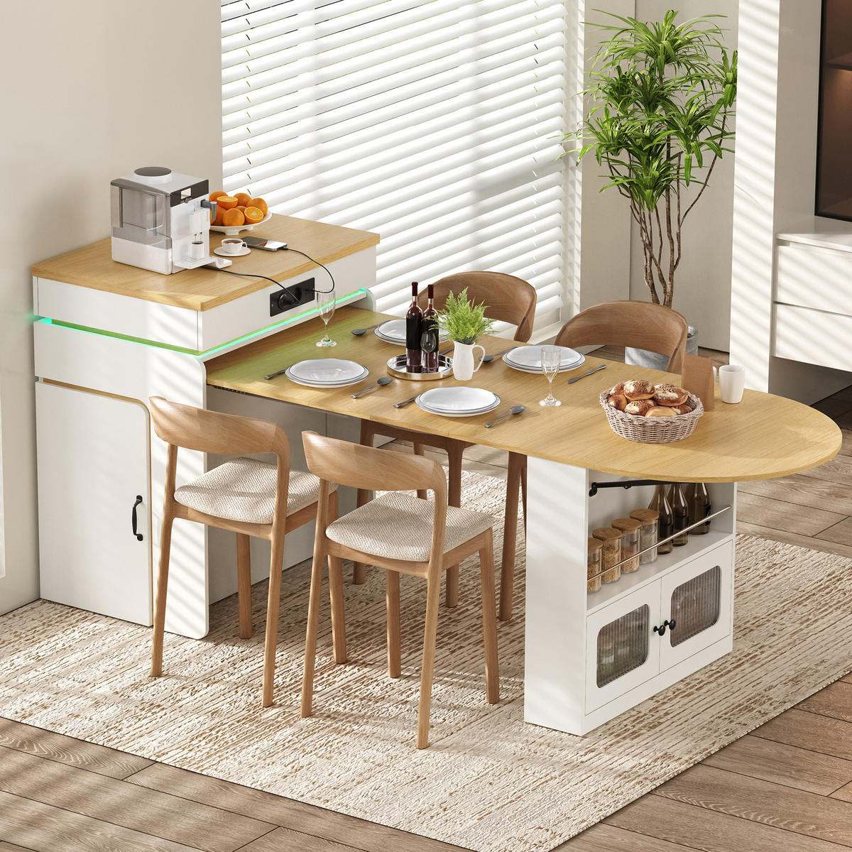 KÜCHENINSEL ausziehbar 55-194/80/95,5 cm mit LED DE-39581 Weiß - Weiß, Holzwerkstoff (80/95.5/55cm) - ComfortXL