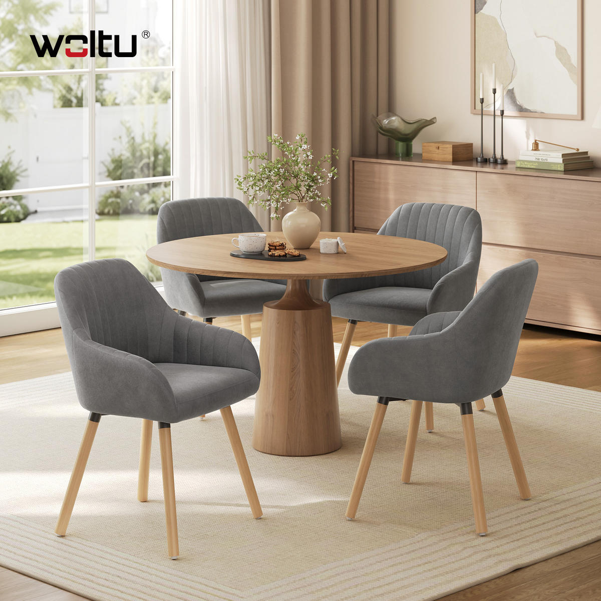ESSZIMMERSTUHL 4er-Set, Samt, Massivholz, Dunkelgrau - Dunkelgrau/Naturfarben, Holz/Textil (42/81/50cm) - Woltu
