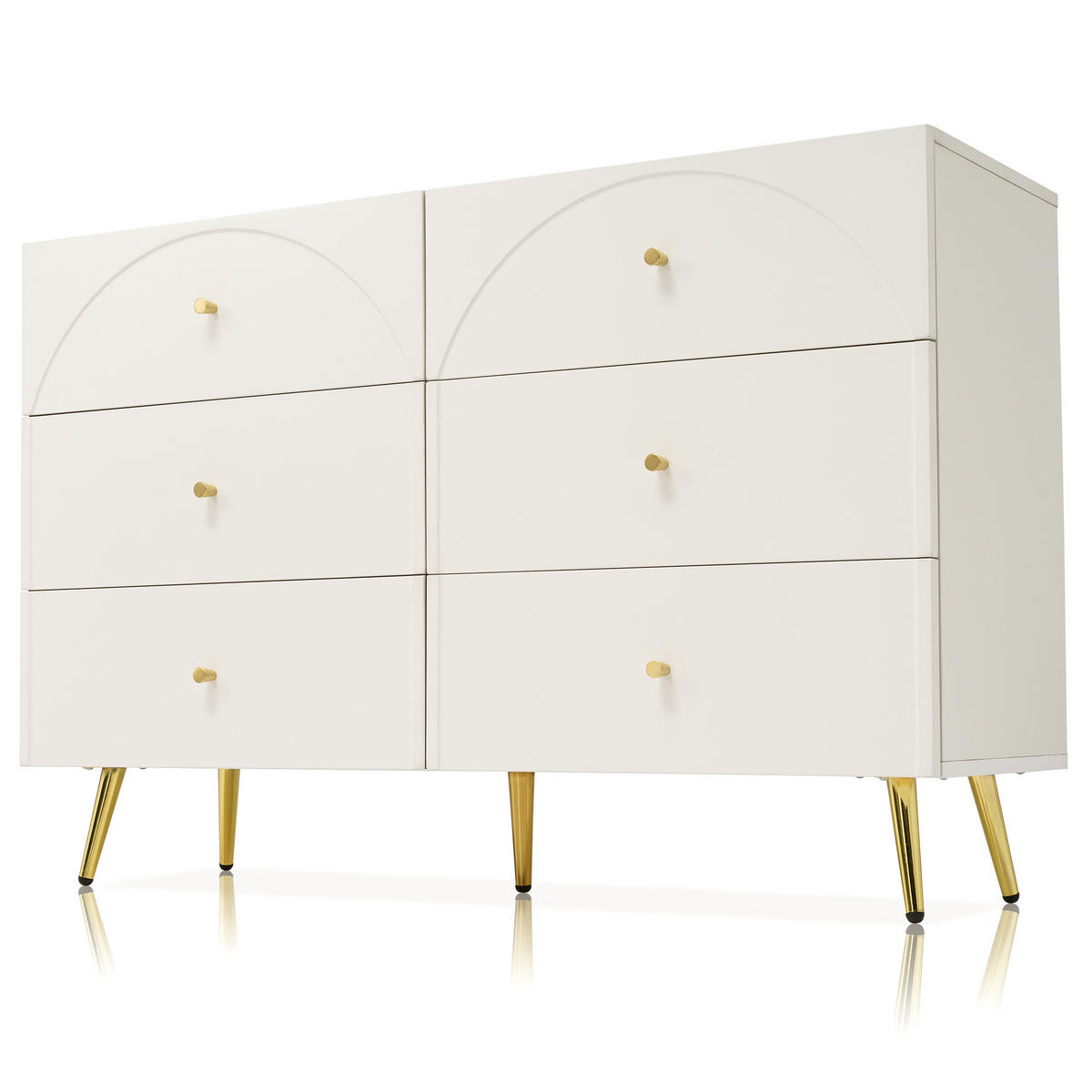 KOMMODE 120/40/85 cm aus Holzwerkstoff und Metall mit 6 Schubladen Creme-Weiß - Creme, Holz (120/40/85cm) - Modenvie