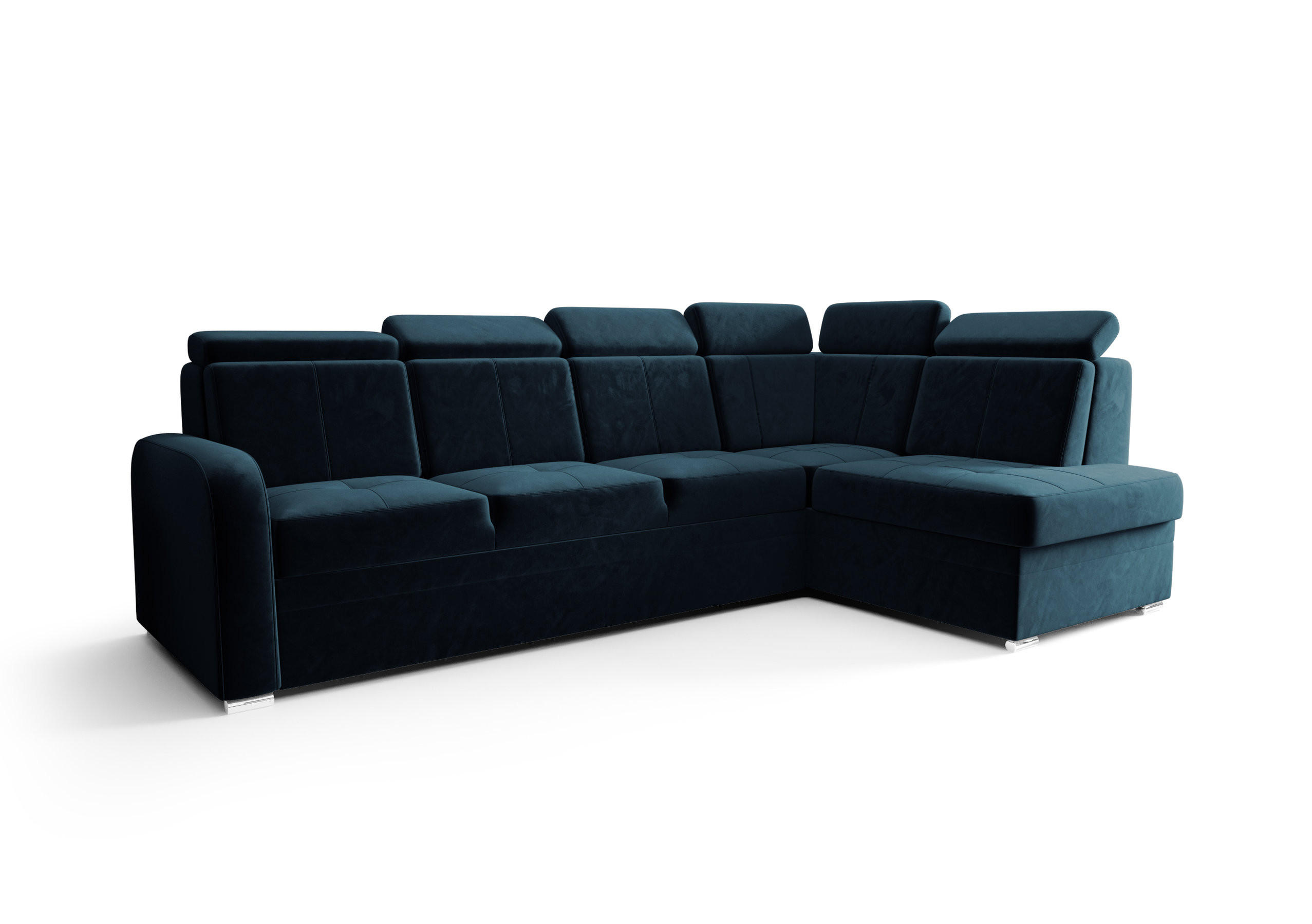 ECKSOFA KONGO RBN11, Eckcouch in L-Form mit Schlaffunktion, Farbe: Blau, Velourstoff, Ottomane Rechts - Blau, Textil (304/180cm) - O-Sofa