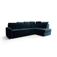 ECKSOFA KONGO RBN11, Eckcouch in L-Form mit Schlaffunktion, Farbe: Blau, Velourstoff, Ottomane Rechts - Blau, Textil (304/180cm) - O-Sofa