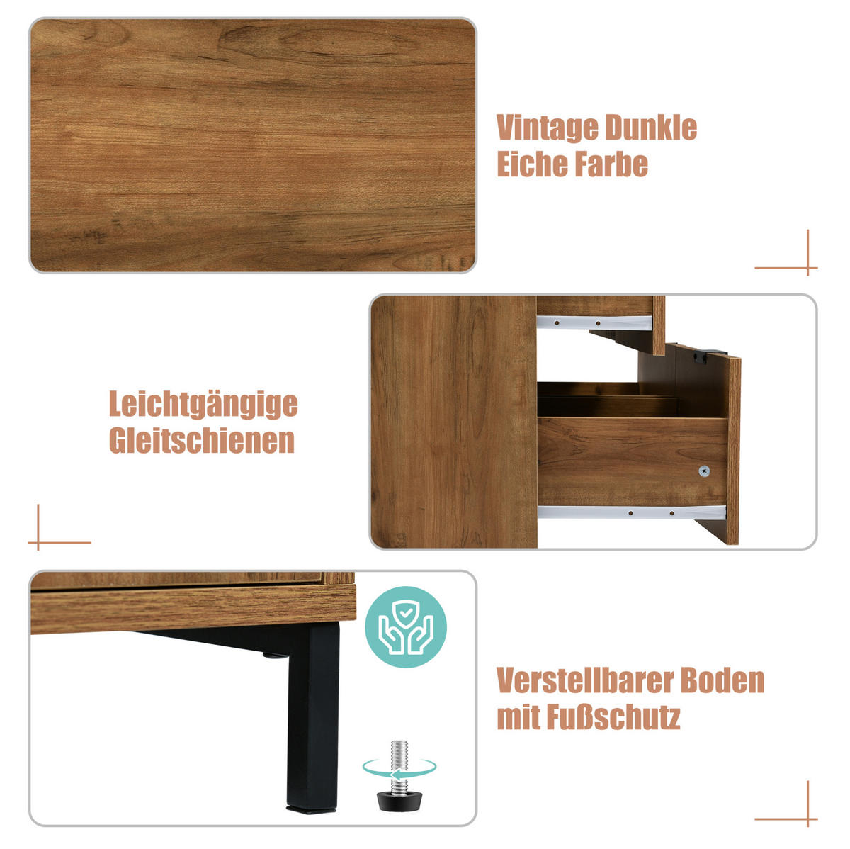 KOMMODE 120/40/76 cm in Dunkler Eiche mit 6 Schubladen und Metallgestell - Nussbaumfarben, Holzwerkstoff (120/76/40cm) - Flora Grace