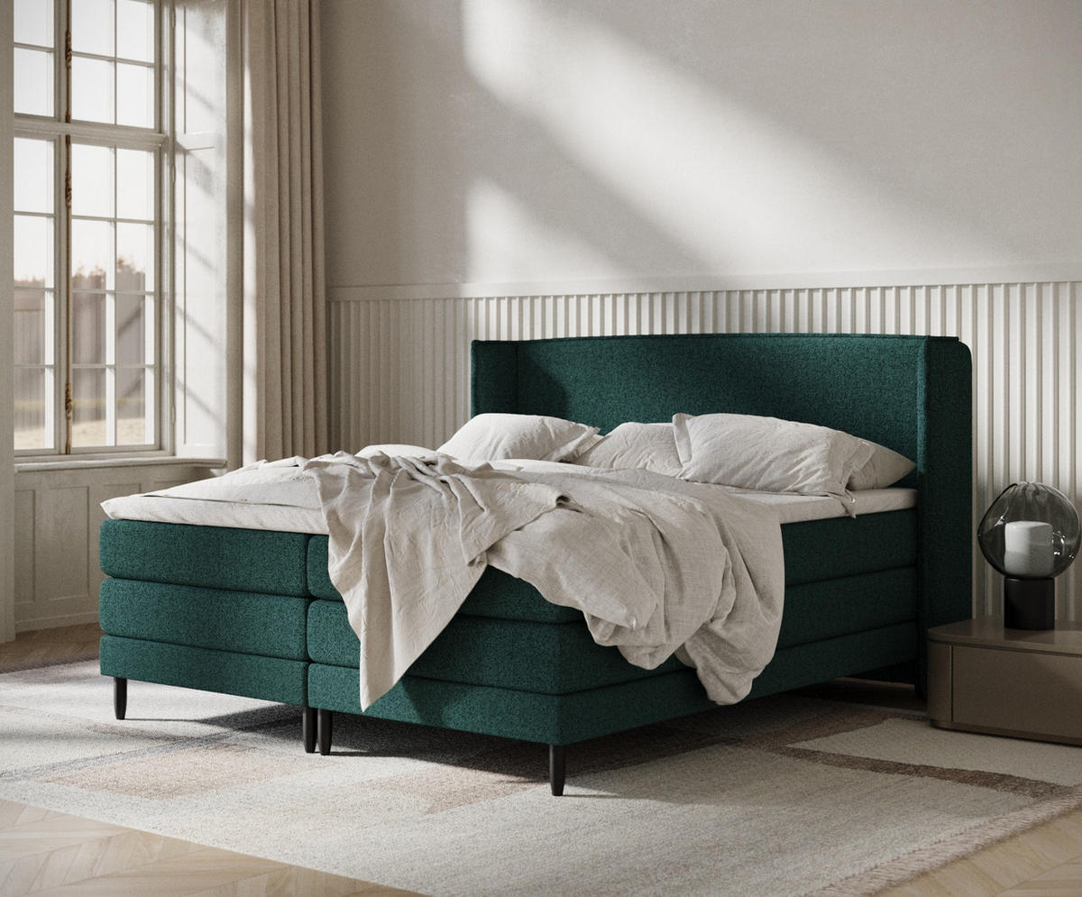 BOXSPRINGBETT Carizzo Grün 200/200 cm mit Matratze und Topper - Schwarz/Grün, Holz/Holzwerkstoff (200/200cm) - Maison de Reve