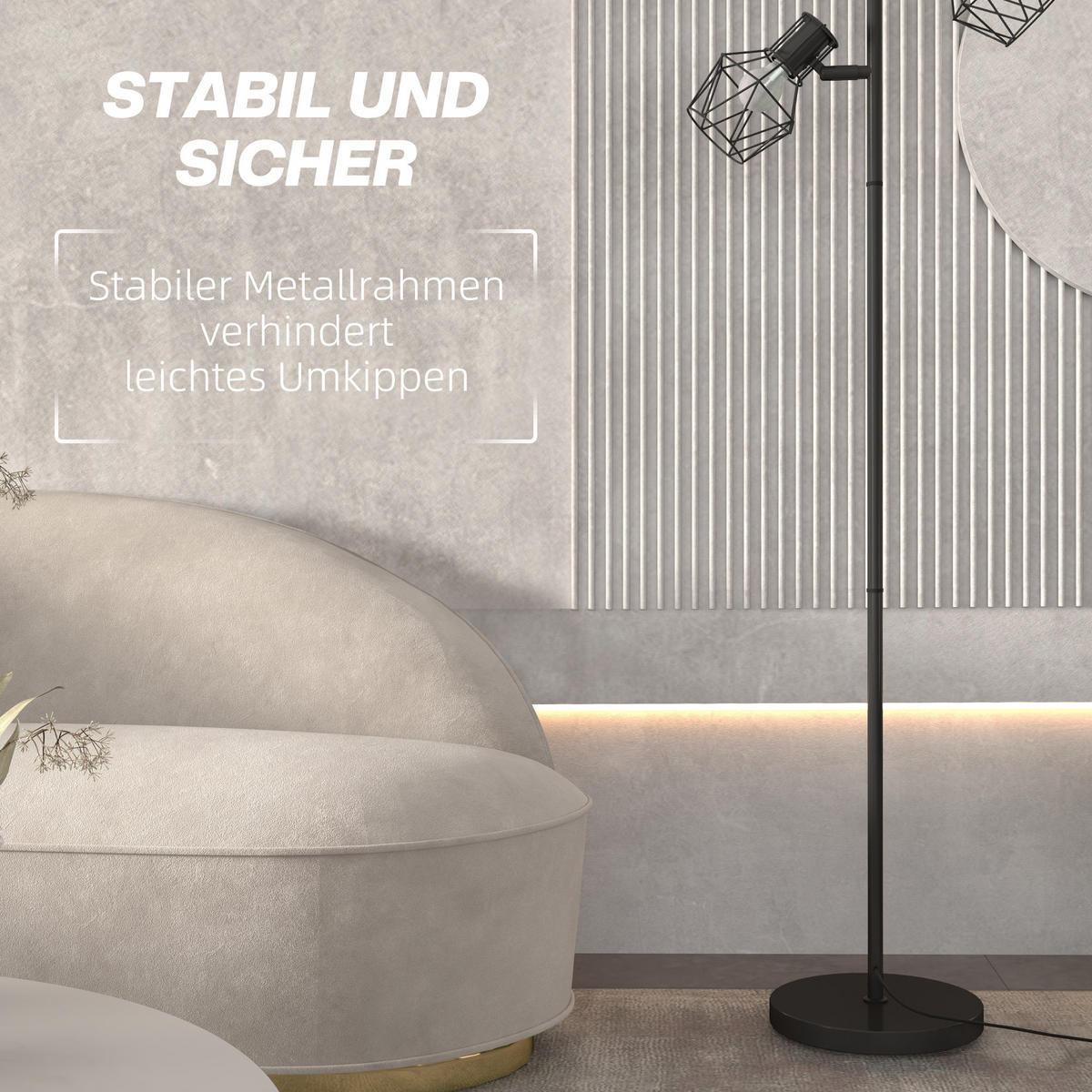 STEHLEUCHTE, Stehlampe mit 3 E27 Fassungen, 3 Flammen für Wohnzimmer, Schwarz - Schwarz, Metall (41/28/169cm) - HOMCOM