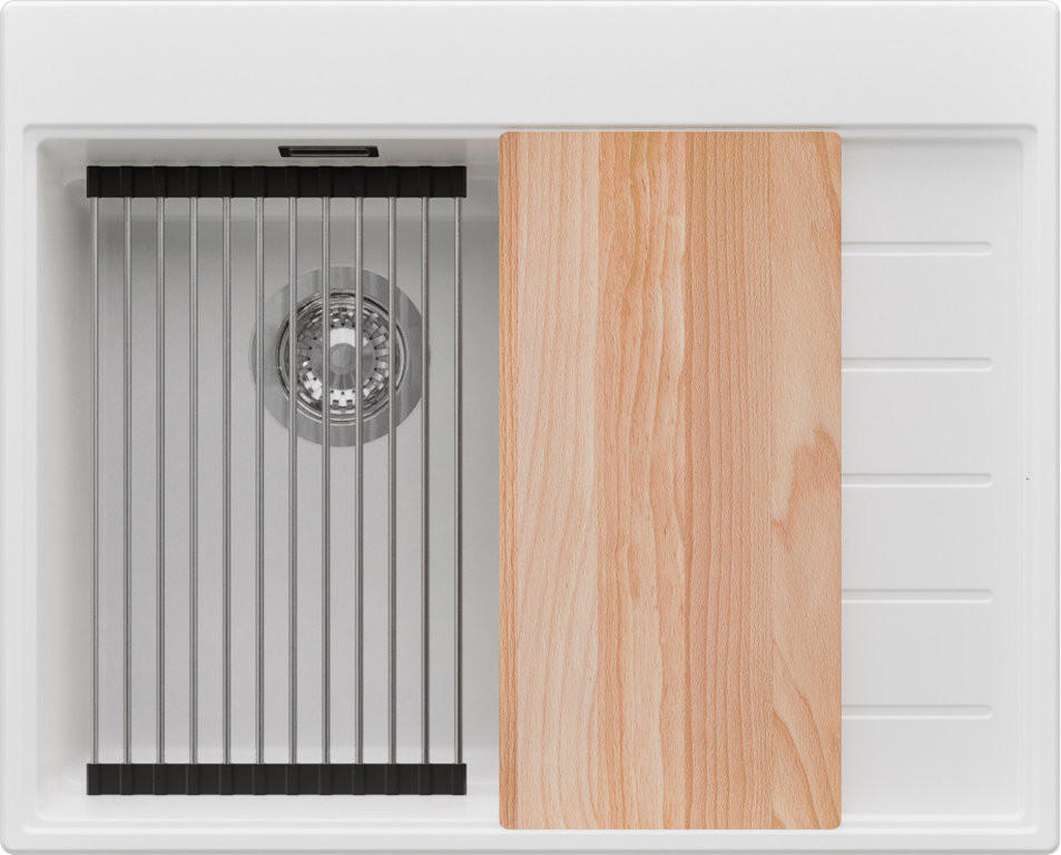 SPÜLBECKEN Sydney, 2-er set Weiß 62/50 cm 1 Becken + Ablauf-Set + Küchenzubehörset ab 40er Unterschrank - Chromfarben/Beige, Kunststoff (62/20/50cm) - Primagran