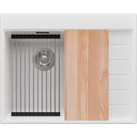 SPÜLBECKEN Sydney, 2-er set Weiß 62/50 cm 1 Becken + Ablauf-Set + Küchenzubehörset ab 40er Unterschrank - Chromfarben/Beige, Kunststoff (62/20/50cm) - Primagran