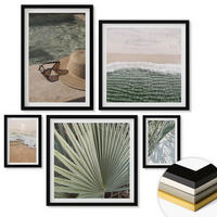WANDBILDER 5er-Set - 50x50 cm & 20x30 cm & 40x60 cm Schwarzer Rahmen - Strandhut und Sonnenbrille - Schwarz, Kunststoff (40/60cm) - ArtPrintCave