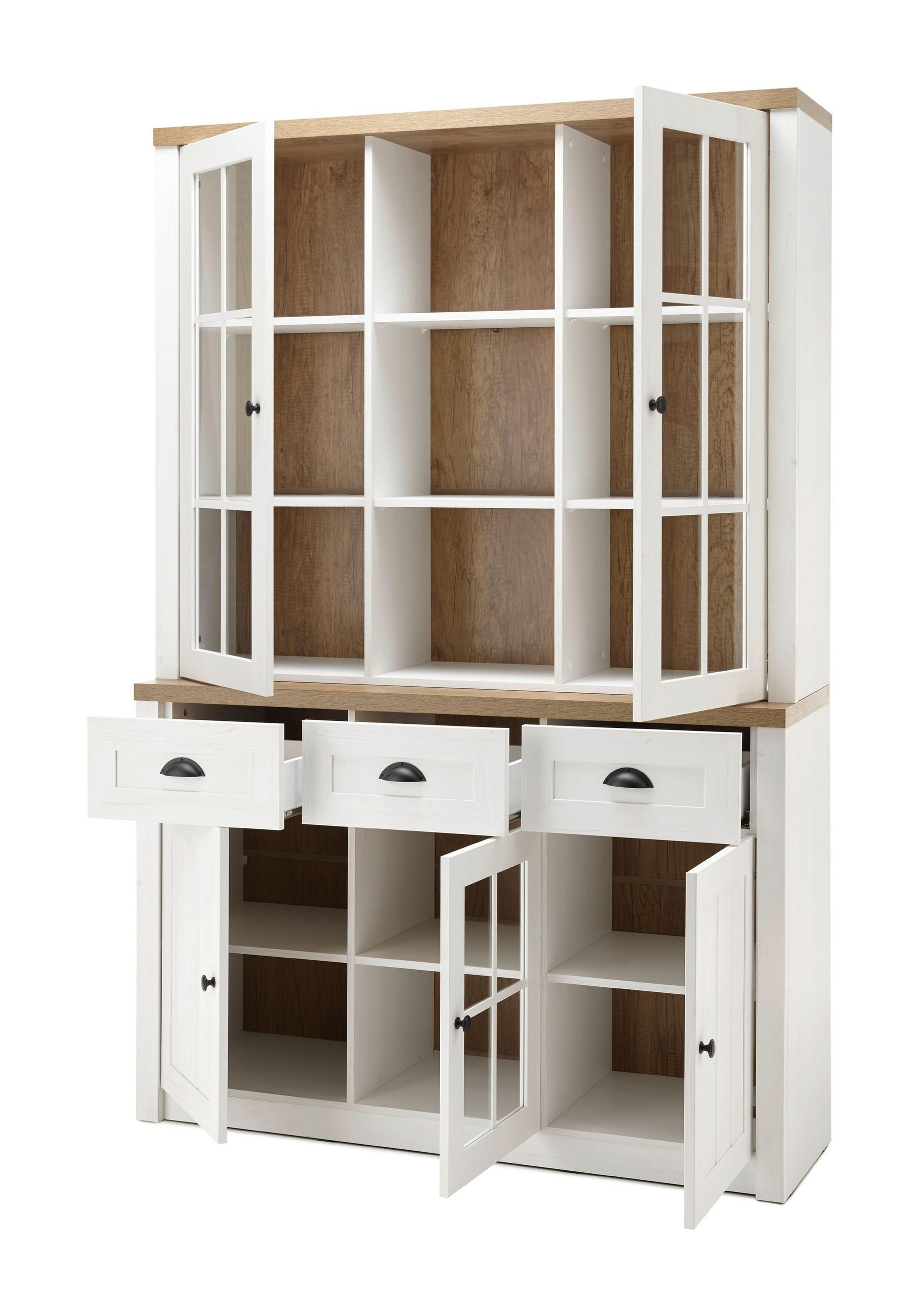 BUFFET Provence pinie weiß / eichefarben hell 130 / 43 / 198cm - Hellbraun/Weiß, Holz/Holzwerkstoff (130/198/43cm) - Feldmann-Wohnen