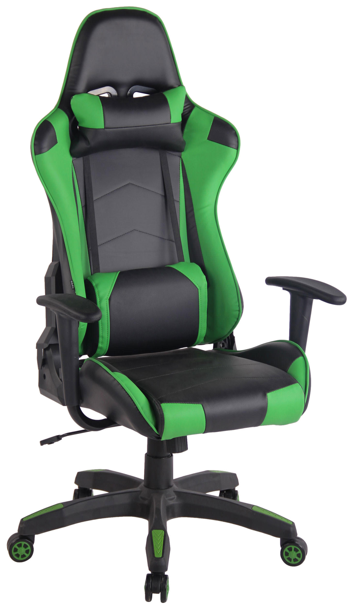 GAMINGSTUHL Lederlook schwarz/grün - Chromfarben/Schwarz, Kunststoff/Textil (65/128/50cm) - CLP